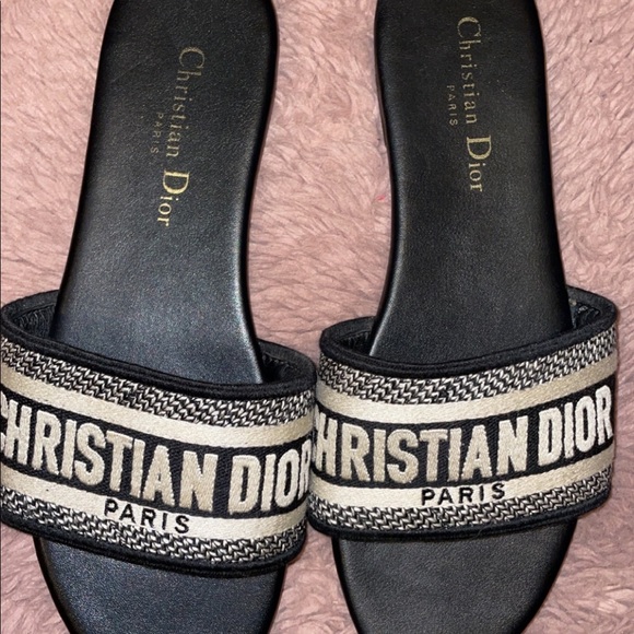 Christian Dior DWAY SLIDES Deep Blue Embroidered Cotton - Picture 4 of 5